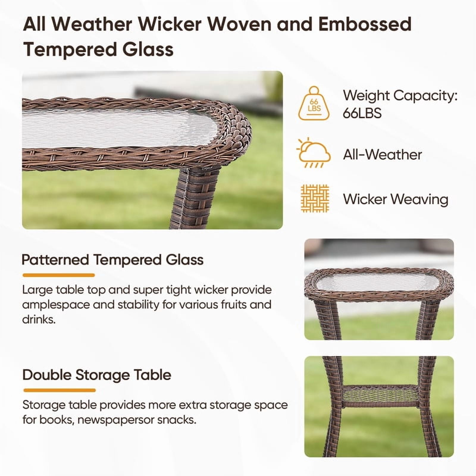 PARKWELL 7 Pieces Outdoor Patio Furniture Set with Fire Pit Table,Luxury 6" Thick Conversation Set with Swivel Glider Chairs,All-Weather Seating Furniture Set for Backyard Deck, Brown/Beige