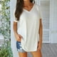 thumbnail image 4 of Dinheiro Camiseta Larga de Manga Corta con Cuello en V y Ajuste Relajado para Mujer, Blanco, XL,, 4 of 5
