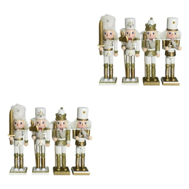 Maytalsory 4piece Natural Wood Made Nutcracker Soldier Gift For Christmas Nutcracker Soldier Model Collectible White Gold 4 Pcs 2Set