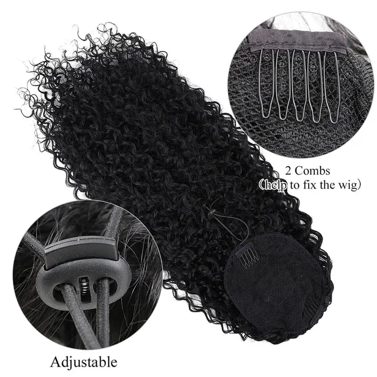 #1B Deep Wave Drawstring Ponytail Natural Black Curly Clip In Hair Extensions 100% Human Hair Ponytail
