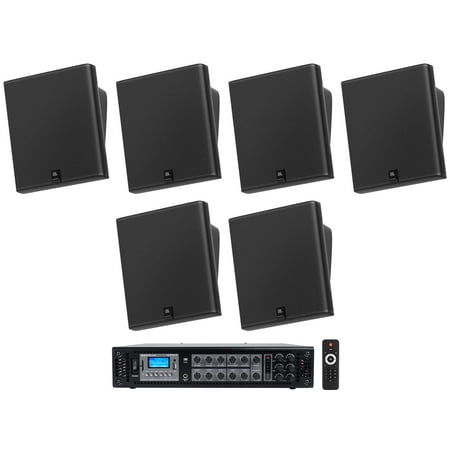 6) JBL SLP12/T-BK Sleek Low-Profile On Wall Mount 3" 70v Commercial Speakers+Amp
