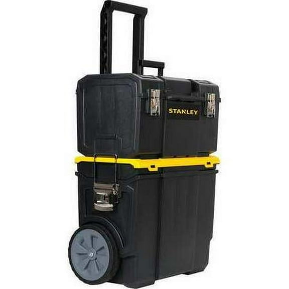 Stanley Rolling Tool Box Set, 2 Drawer, Black, Plastic, 11 in W x 18-1/2 in D x 25 in H