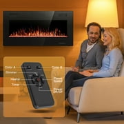 Auseo 36 inch Wall Mounted Indoor Electric Fireplace, Ultra-thin Low Noise Lightweight LED Fireplace Heater, Touch Screen, Timer, 1500W, Adjustable Flame Color and Speed, Black