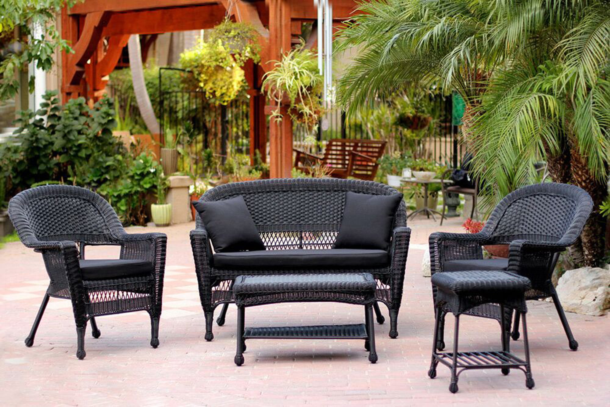 5-Piece Black Resin Wicker Patio Chair, Loveseat & Table Furniture Set