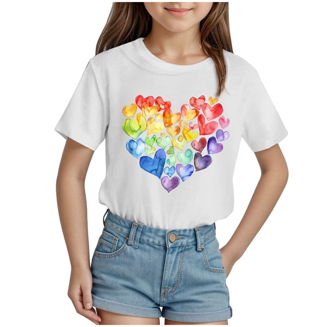Zshosam T-Shirts pour Filles T-Shirts à Manches Courtes pour Filles T-Shirts à Col Rond pour Enfants Hauts d'Été T-Shirts Basiques Taille 1T 2T,(Blanc 1-2 Ans)