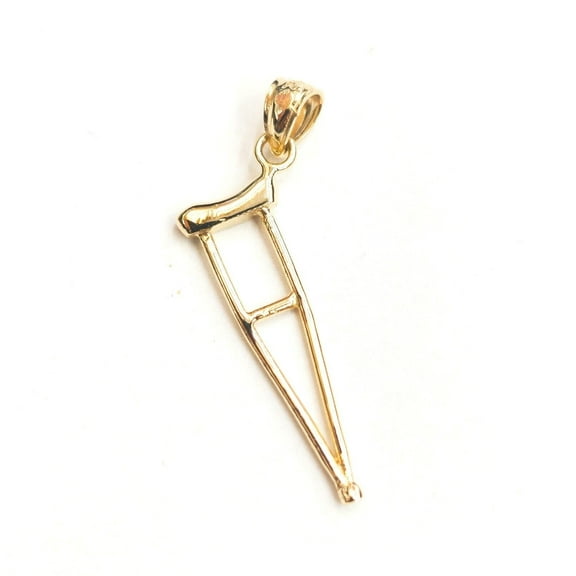 14k yellow Gold 3D crutch handicap muleta de san lazaro Pendant fine jewelry 1.4g