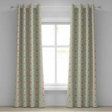 Ambesonne Flowers Grommet Curtain, Retro Spring Blossoms, 50" x 96", Mint Pink