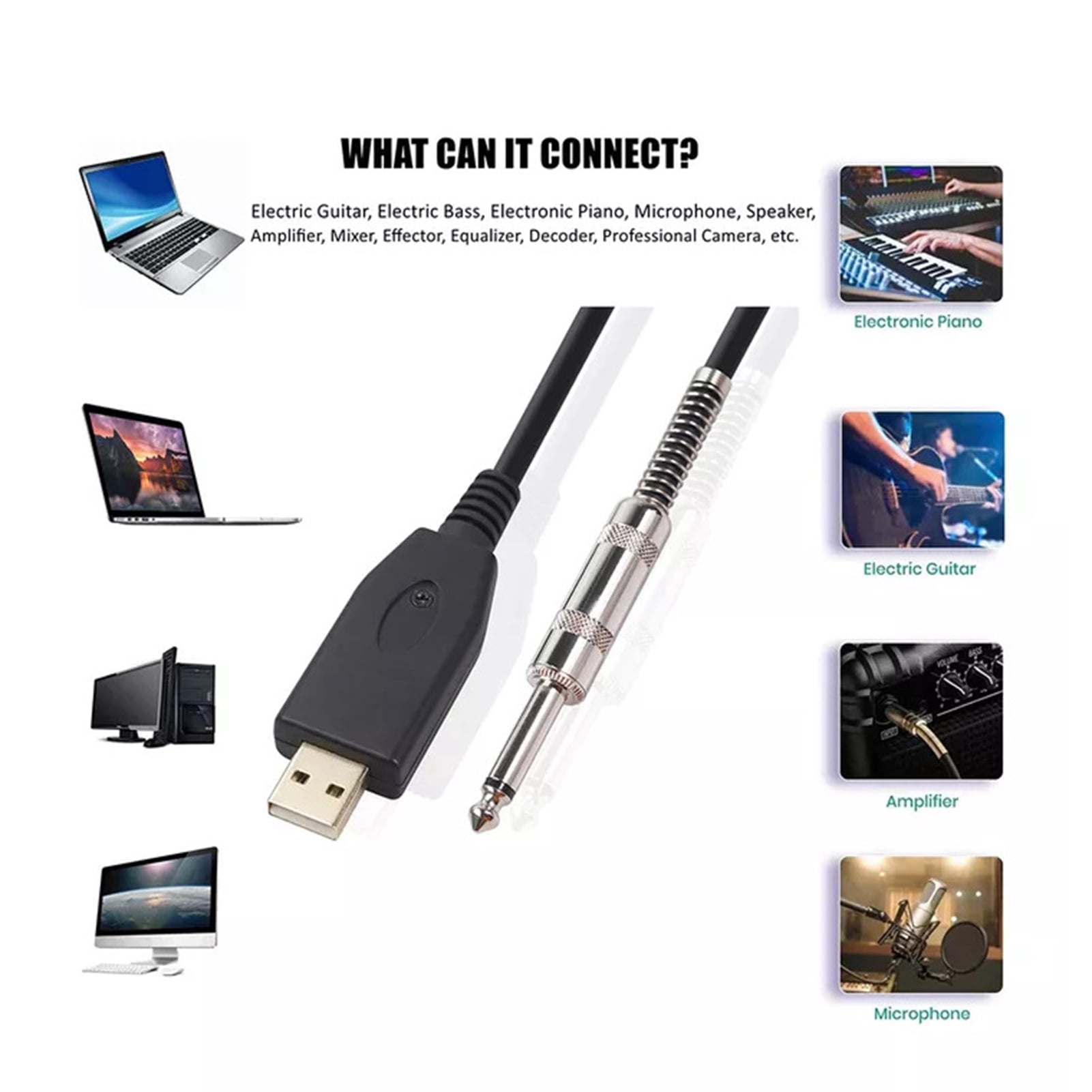 Deyuer Audio AUX Cable Anti-interference High Fidelity Driver-free USB to 6.35mm Male to Male Guitar Cable for Laptops,2M