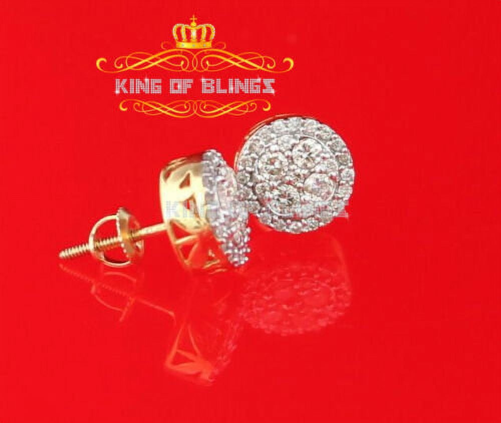 King of Bling's 10K Real Yellow Gold Real Diamond 0.75CT Men's/Women's Round-Shape Stud Earring