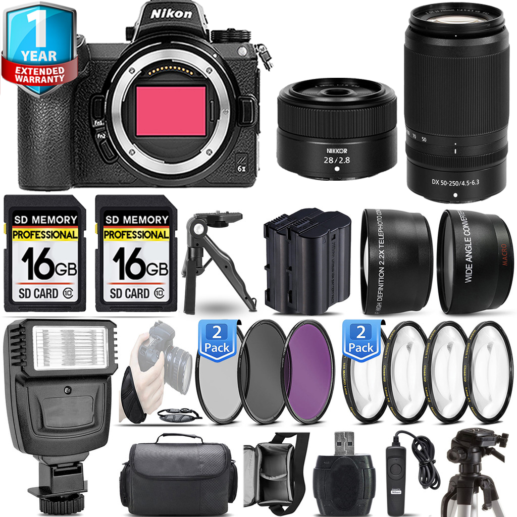 Nikon Z6 II Mirrorless Camera with 28mm f/2.8 Lens + 32GB + Flash + 4 PC Macro Set + 3 PC Filter Set - image 1 of 6