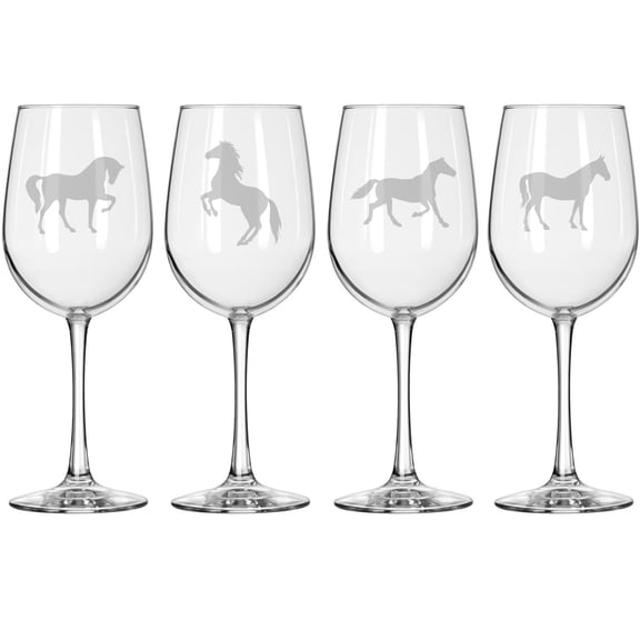 Set of 4 Wine Glass for Red or White Wine Gift Horse Collection (16 oz Tall Stemmed)