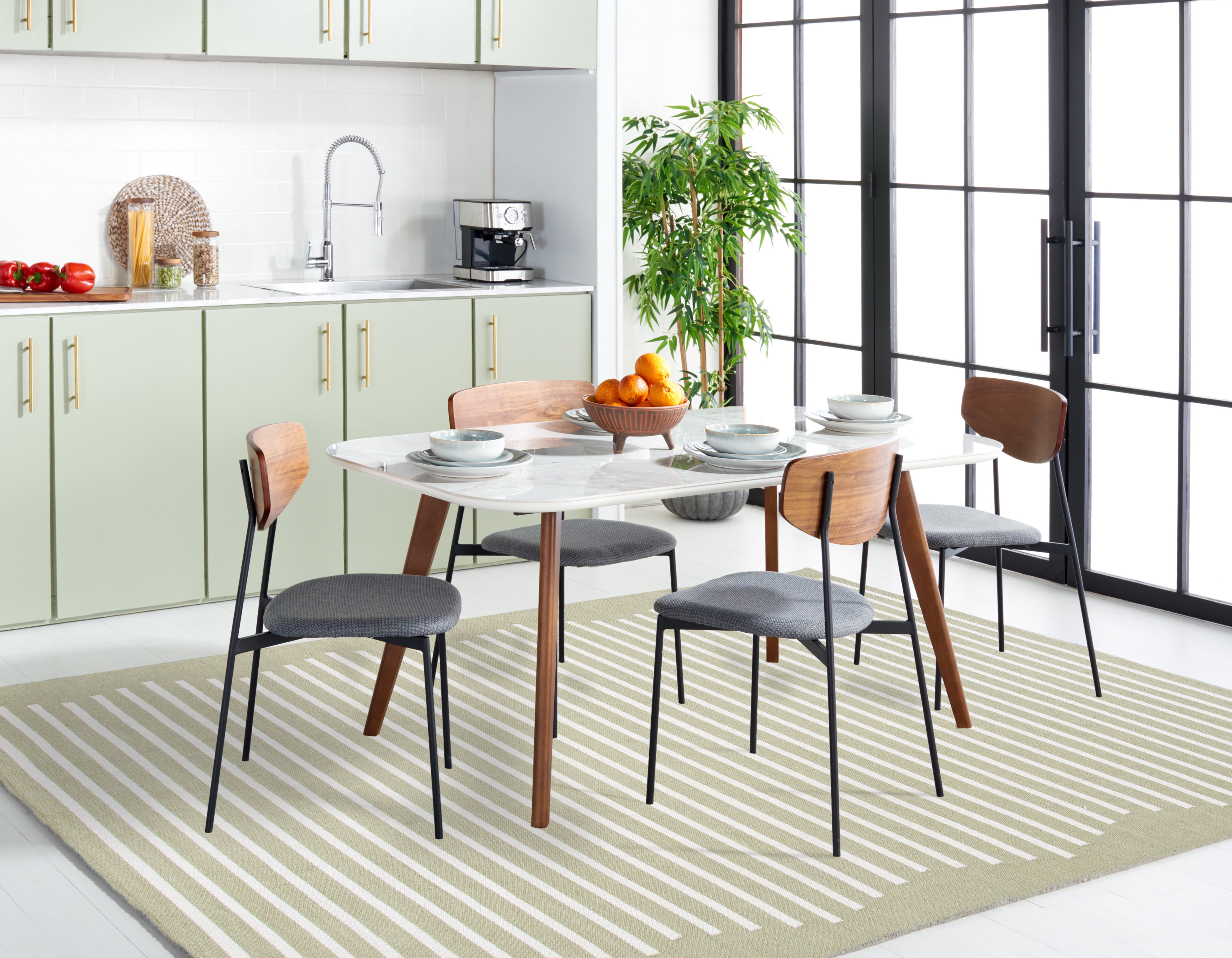 SAFAVIEH Montauk Amadine Striped Cotton Area Rug, Light Green/Ivory, 4' x 6'
