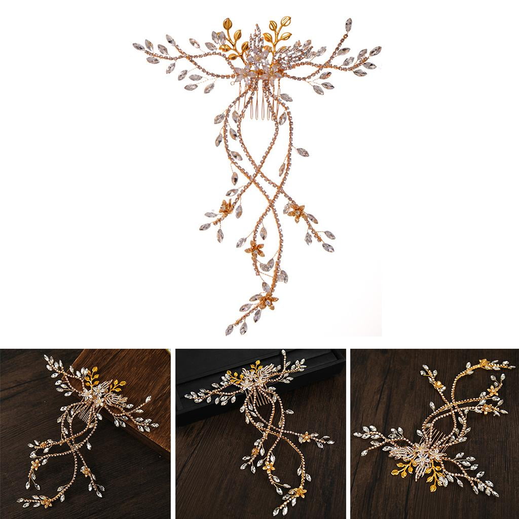 FVDPWYE Rhinestone Hair Comb Bride Wedding Headband Crystal Hair Clip Headpiece Bridal Hair Accessories for Women Golden