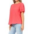 thumbnail image 2 of Women's Casual Solid Round Neck Blouse with Short Sleeves and Keyhole, 2 of 6