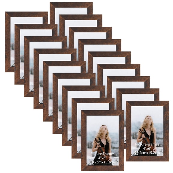 5x7 Picture Frame Set of 18, Vintage Style Textured MDF Frame with Easel Stand, Brown