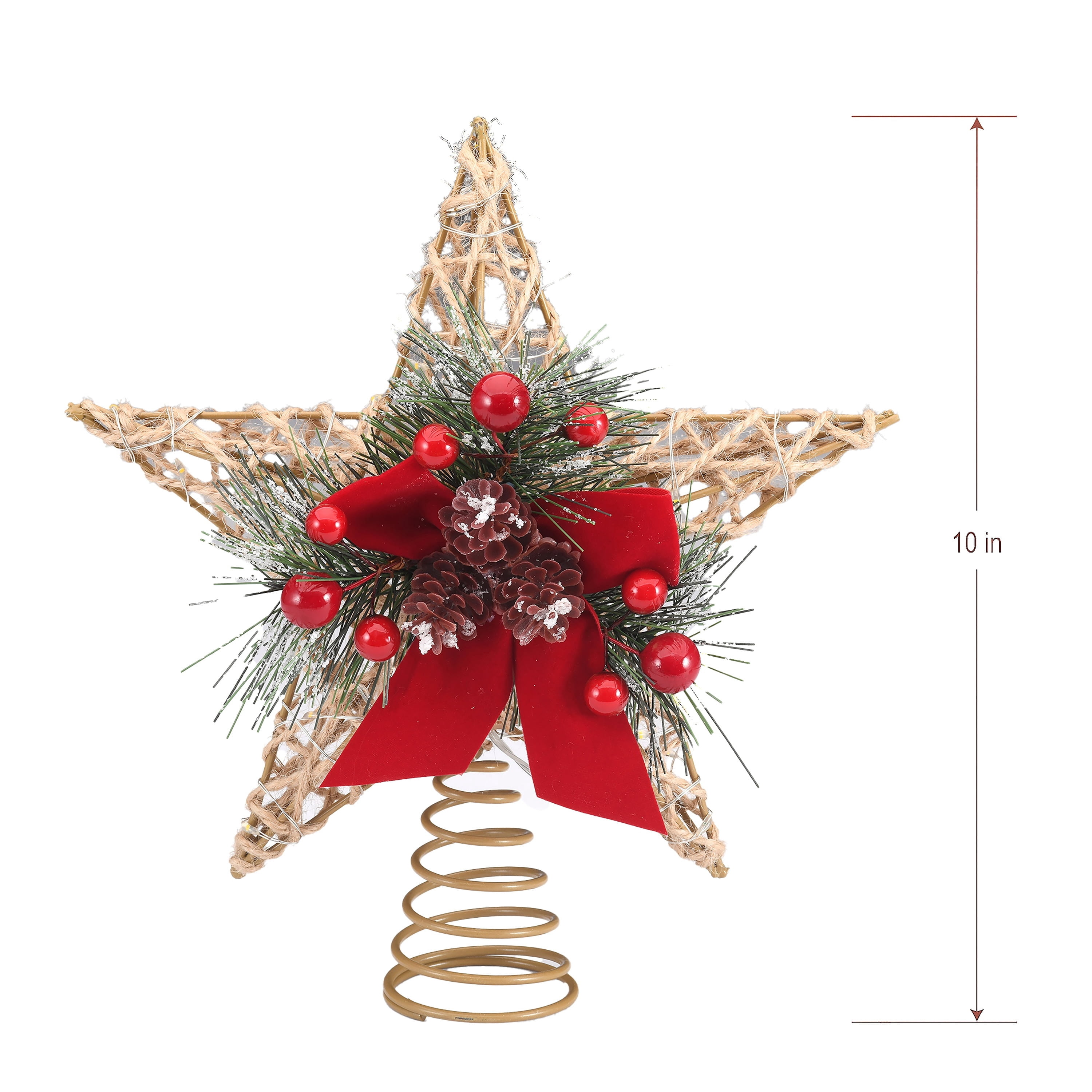LED Star Christmas Tree Topper, Red and Brown, 10", by Holiday Time