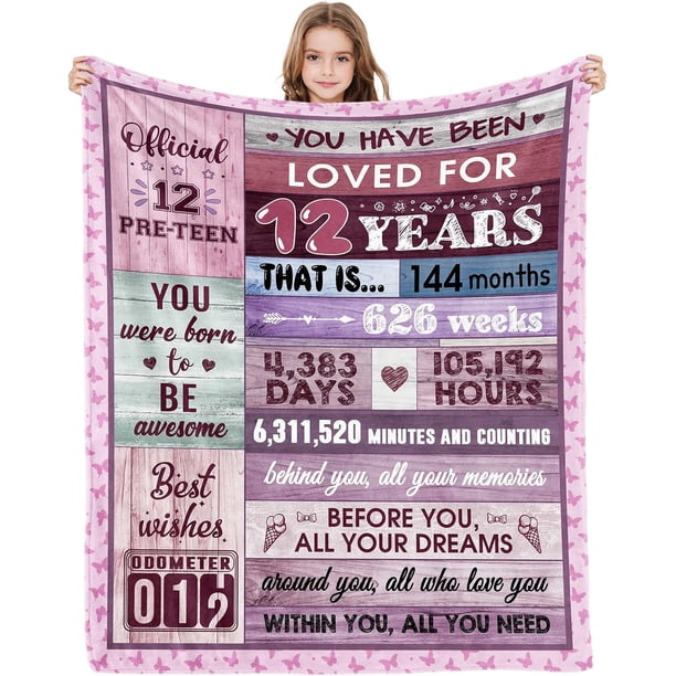 LHSHID 12 Year Old Girl Birthday Gifts 12th Birthday Decorations for Girls 12th Birthday Gifts for Girls 12 Year Old Gift Ideas for Daughter Sister Bestie Flannel Throw Blanket Pink 40"x50"