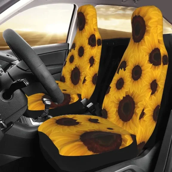 Sunflower Print Car Seat Cover 2 Piece Set Universal Front Car and Suv Seat Cover Custom Seat Protector Pattern Auto Parts