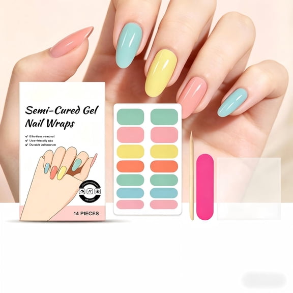 Semi-Cured Gel Nail Wraps, Pastel Solid Color Self-Adhesive Gel Nail Stickers, Nail Polish Strips for DIY Manicure, Nail Art Accessories for Women Girls Daily Wear & Salon Use