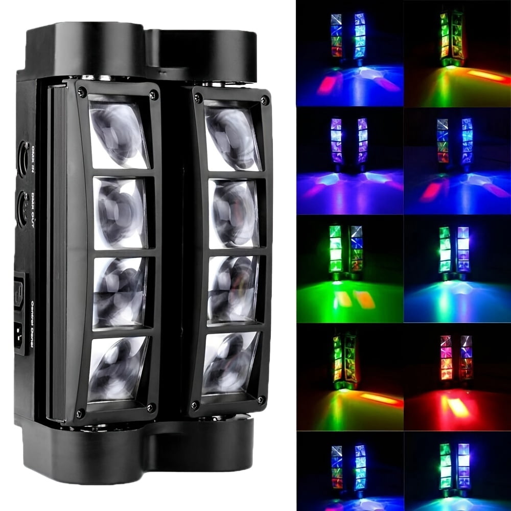 1Pc DJ Disco Stage Light 8LED RGB Sound Activated Flash Strobe Projector Spider Beam Moving Head Stage Lighting For Christmas Halloween Karaoke KTV Bar Wedding Birthday Party Decor