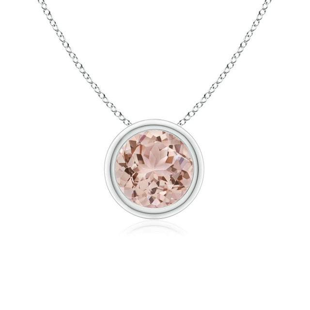 Angara Collier en Morganite Naturel - Pendentif Solitaire Rond en Morganite avec Lunette en Platine pour Femmes