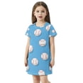 thumbnail image 2 of Baseball Pattern Girls' Casual Dresses Short Sleeve Cotton Dress for School Daily Wear 7-8Y, 2 of 8