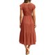 thumbnail image 5 of VISgogo Vestido de verano de color sólido para mujer, cuello redondo, manga corta con mosca, falda plisada en el pecho, falda para pastel VISgogo  moda, 5 of 6