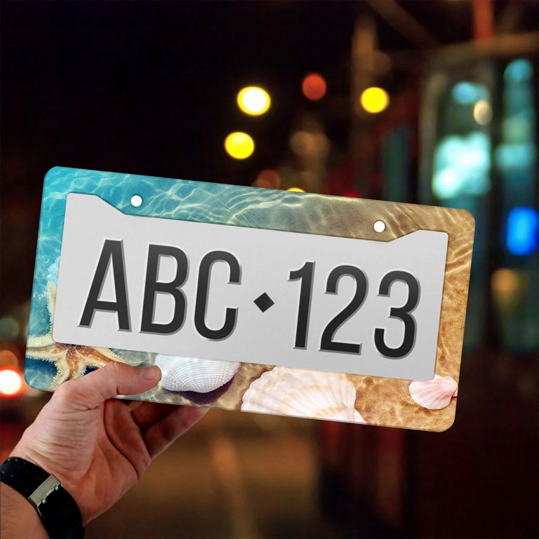 2-Pack Sea Shell & Starfish License Plate Frames – Aluminum, Corrosion Resistant, With Screw Caps