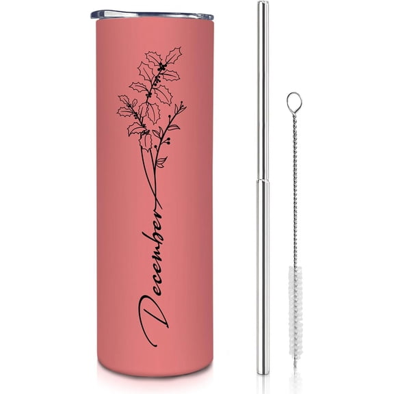 Birth Flower Skinny Stainless steel Tumbler for Women, Birthday Gift for Girl, Best Gift for Friends and Family-December