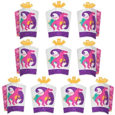 Roar Dinosaur Girl - Table Decorations - Dino Mite Trex Baby Shower or Birthday Party Fold and Flare Centerpieces - 10 Count