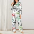 thumbnail image 3 of Kll Stamp Set Collection Print Women'S Long Sleeve Pajamas With Pants Sleepwear Loungewear 2 Set-Xx-Large, 3 of 9