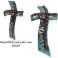 thumbnail image 3 of Urbalabs Western Tooled Heart Curved Rustic Prayer Home Religious Wall Decor 12" Christian Wall Cross Decor Marriage Gifts Wall Hanging Crosses Turquoise Gem Stone, 3 of 7
