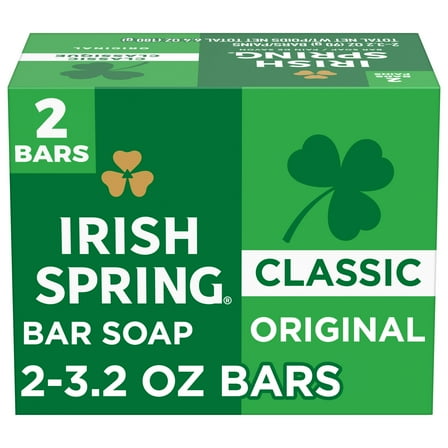Irish Spring Original Deodorant Bar Soap for Men, With Flaxseed Oil, 3.2 oz Bar (2 Pack)