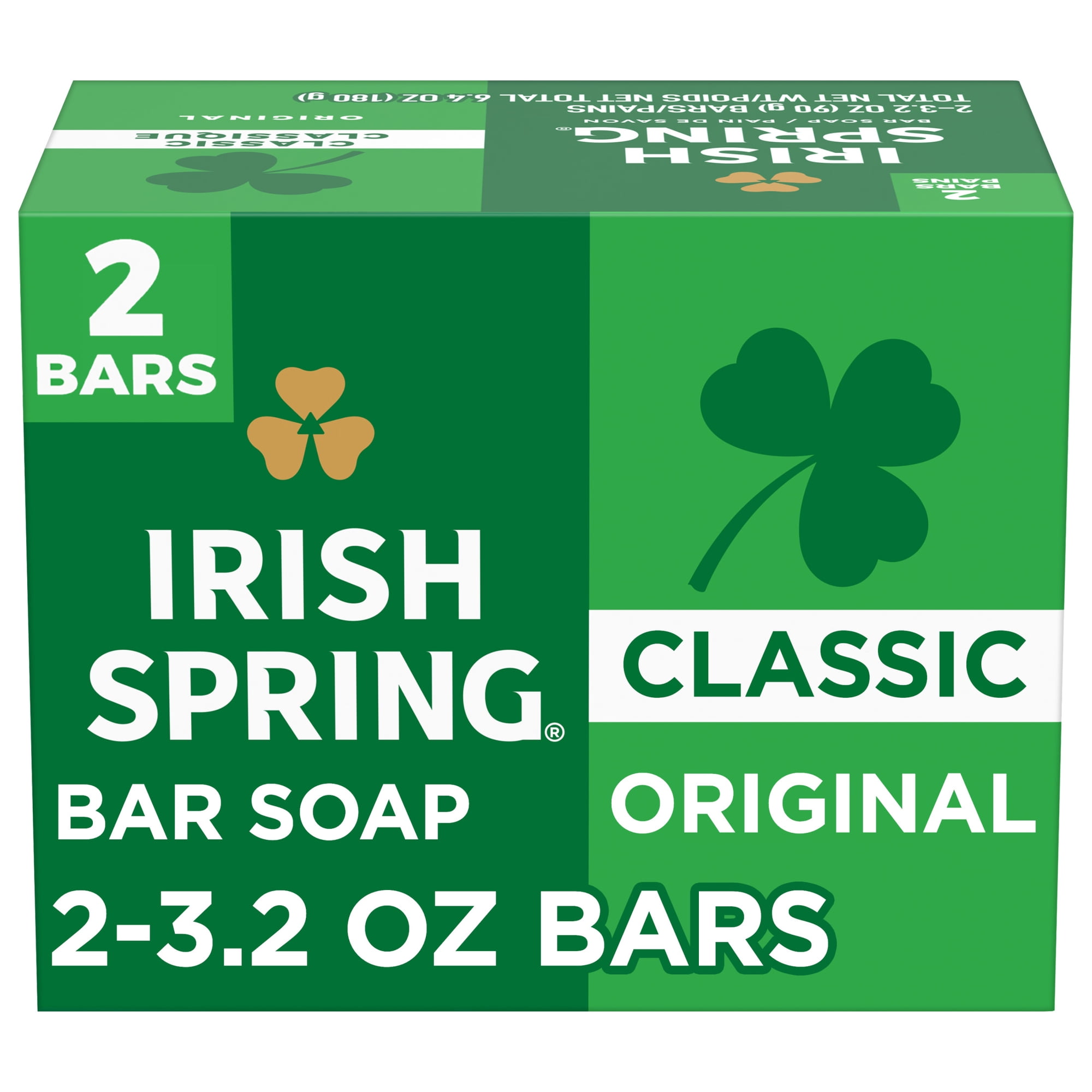 Irish Spring Original Deodorant Bar Soap for Men, With Flaxseed Oil, 3.2 oz Bar (2 Pack)