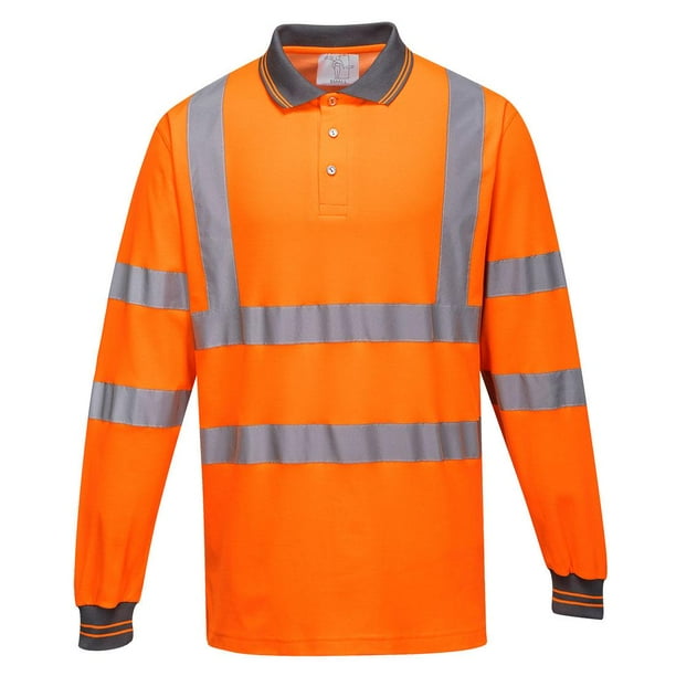 Portwest - Polo Alta Visibilidad de Manga Larga de Seguridad para Hombre (Naranja)
