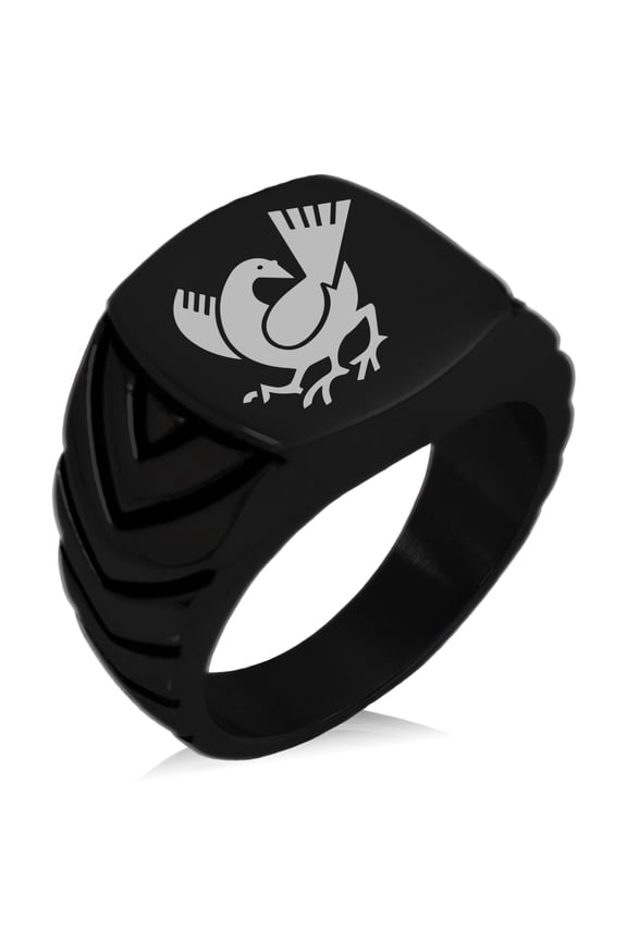 Stainless Steel Yata Crow Kamon Crest Chevron Pattern Biker Style Polished Ring