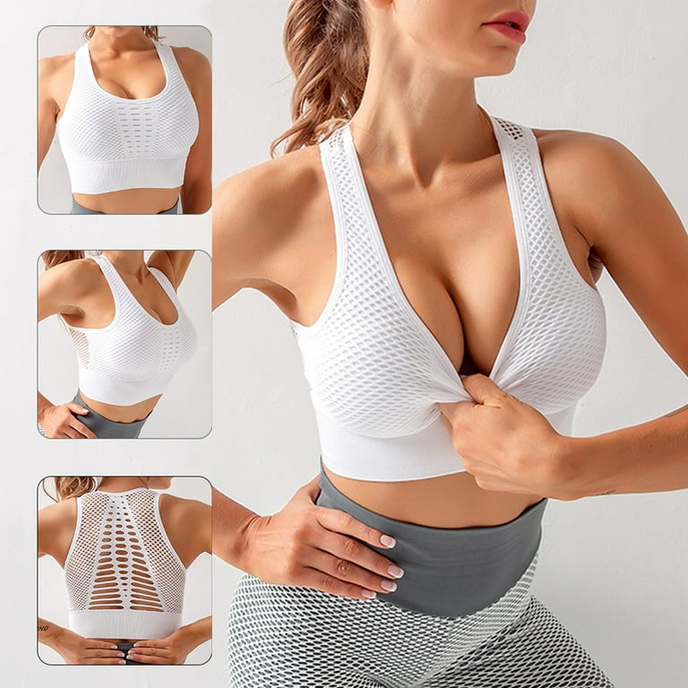 Aayomet Sports Bra Fitness Yoga Vest Bra Hollow Underwear Gathered Blouse  Women's Sports Top Large,White M