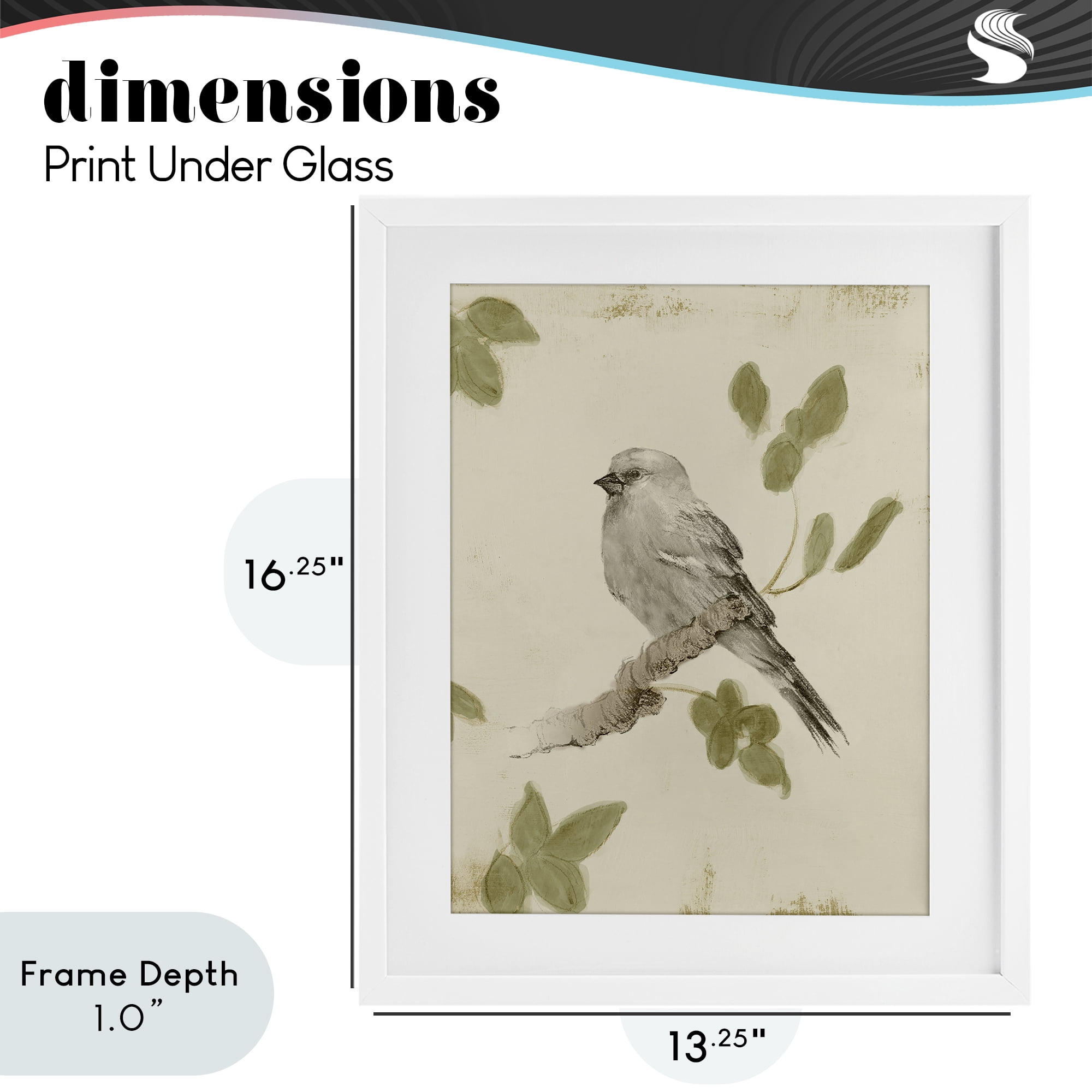 Stupell Industries Bird Scene on Neutral White Framed Print Under Glass, design by Lanie Loreth