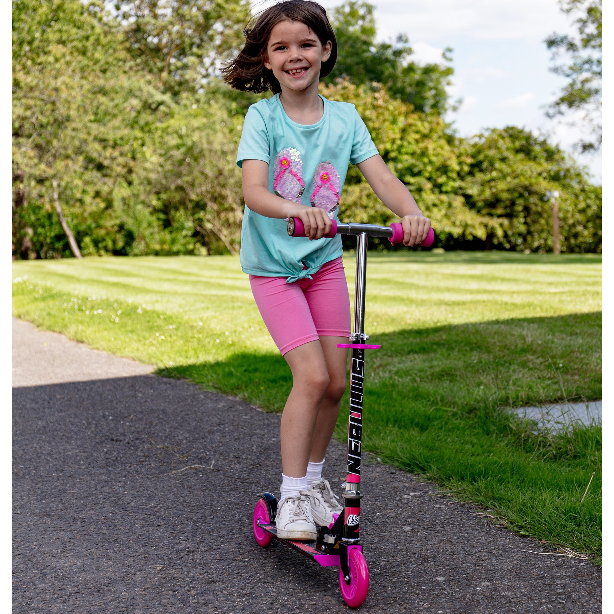 Nebulus Adjustable Scooter: Pink & Black - Kids Two Wheel Scooter, Foam Handle Grip, Adjustable Handle Height, Ages 5+