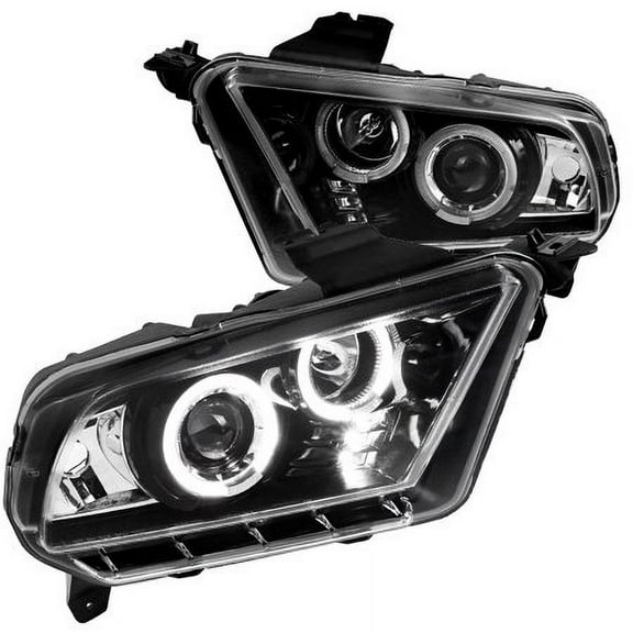 Dual LED Halo Projector Headlight In Gloss Black Housing Clear Lens Made For And Compatible With 2010 - 2014 Ford Mustang 10 11 12 13 14