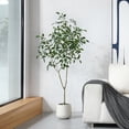 thumbnail image 6 of 5ft Fake Ficus Tree with Oval White Planter, Pre Potted Faux Greenry Plant for Home Decor Office House Living Room Indoor Outdoor, Big Fake Plants Fake House Plants, 6 of 8