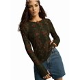thumbnail image 4 of Women'S Floral Knitted Long Sleeve Crew Neck Going Out Slim Fit Tops Fall Outfits Trendy Clothes Green M, 4 of 9