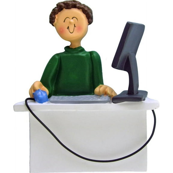 Computer Male Brown Personalized Christmas Ornament DO-IT-YOURSELF