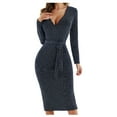 thumbnail image 1 of Robe à Manches Longues pour Femmes Aguichant Mode pour Femmes à Lacets Aguichant à Col en V à Manches Longues Robe Mi-Mollet Longue, 1 of 9