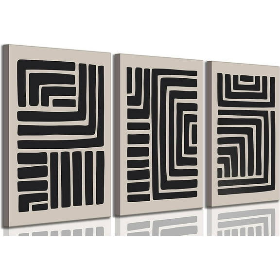 3 Pieces Minimalism Abstract Boho Lines Canvas Wall Art Modern Black and White Neutral Bohemia Geometric Pictures Wall Decor Posters Print Artwork for Living Room Bedroom Office Home
