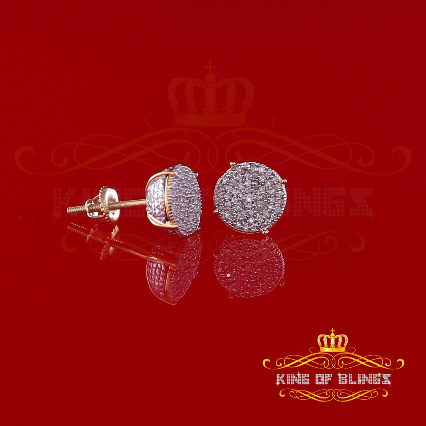 King of Bling's 10K Real Yellow Gold Real Diamond 0.40CT Men's/Women's Round Stud Micro Earring