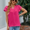 thumbnail image 2 of Jdlsppl Women's Short Sleeve Blouse Soft Shirt Top Ruffle Loose V Neck Puff Sleeve Fall Cool Spandex Chiffon T Shirt Rose Large, 2 of 4