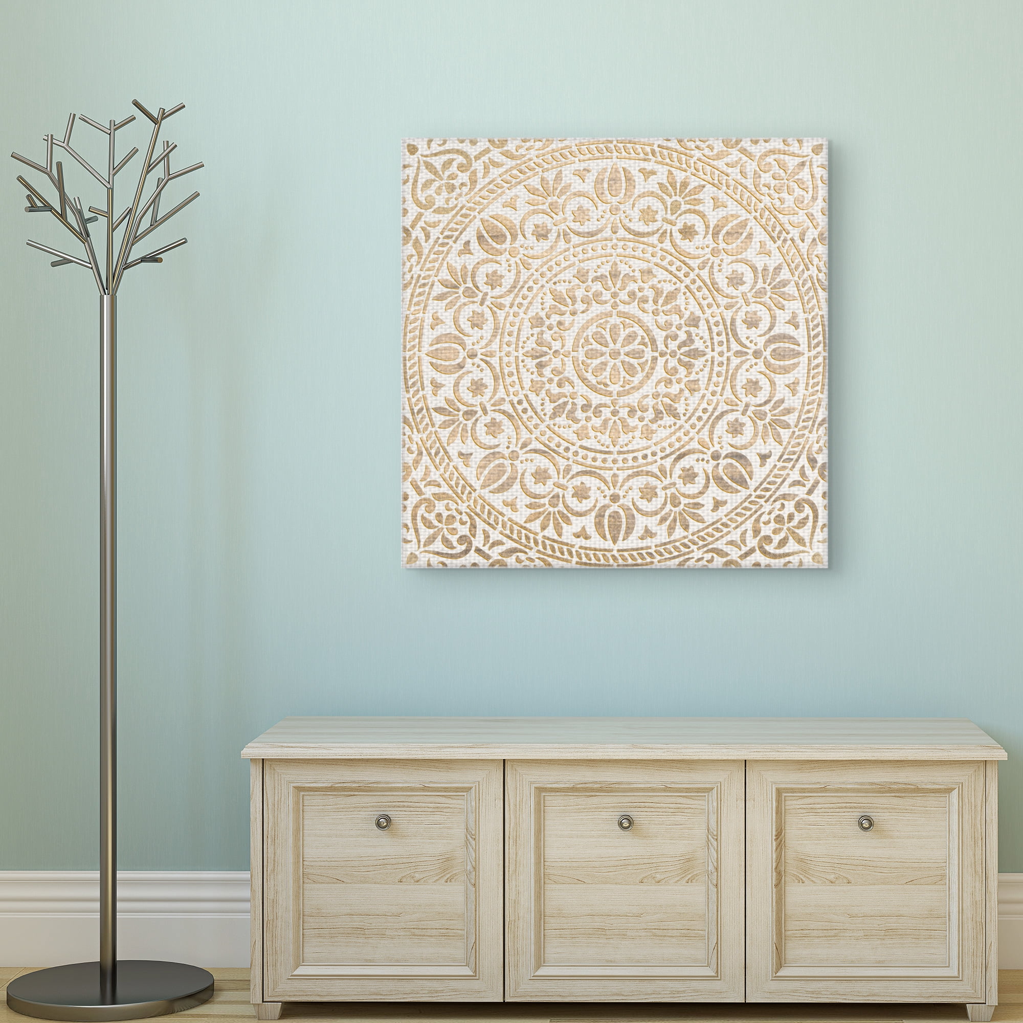 Masterpiece Art Gallery Ornamental White Gold Medallion By Belle Maison Canvas Art Print 30" x 30"