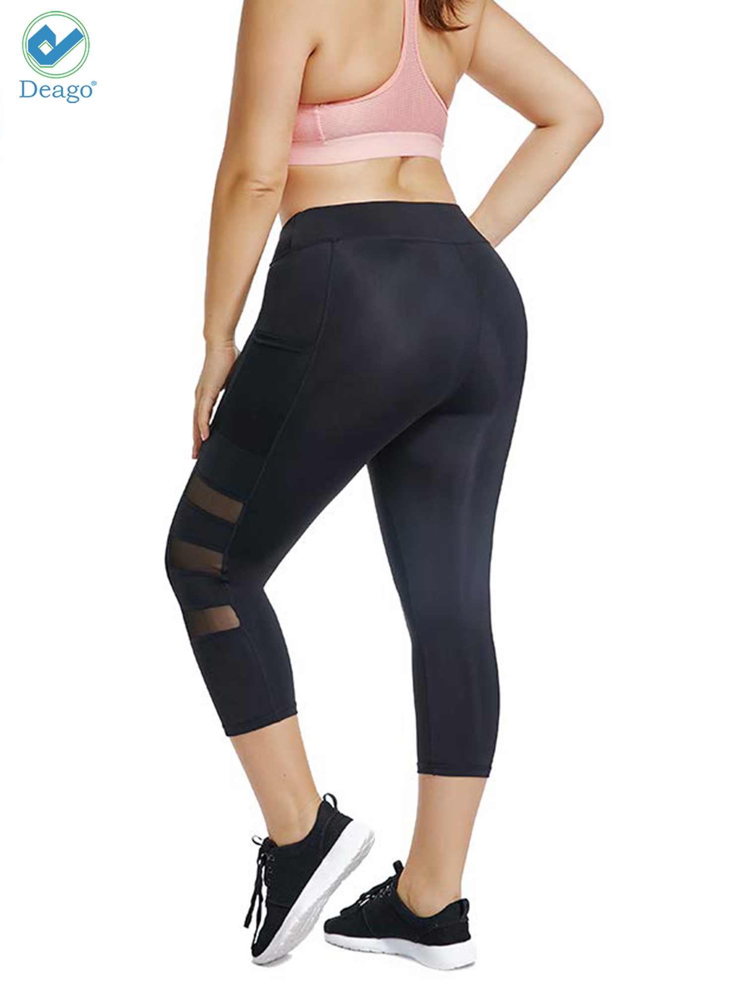 Deago Women's High Waist Yoga Pants Capri with Side Pockets Tummy Control Workout Running 4 Way Stretch Sports Leggings - image 4 of 8