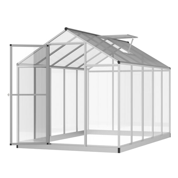 6' x 10' Walk-in Greenhouse with Silver Frame & Polycarbonate Panels - Garden Plant House for Patio, Yard & Outdoor Growing